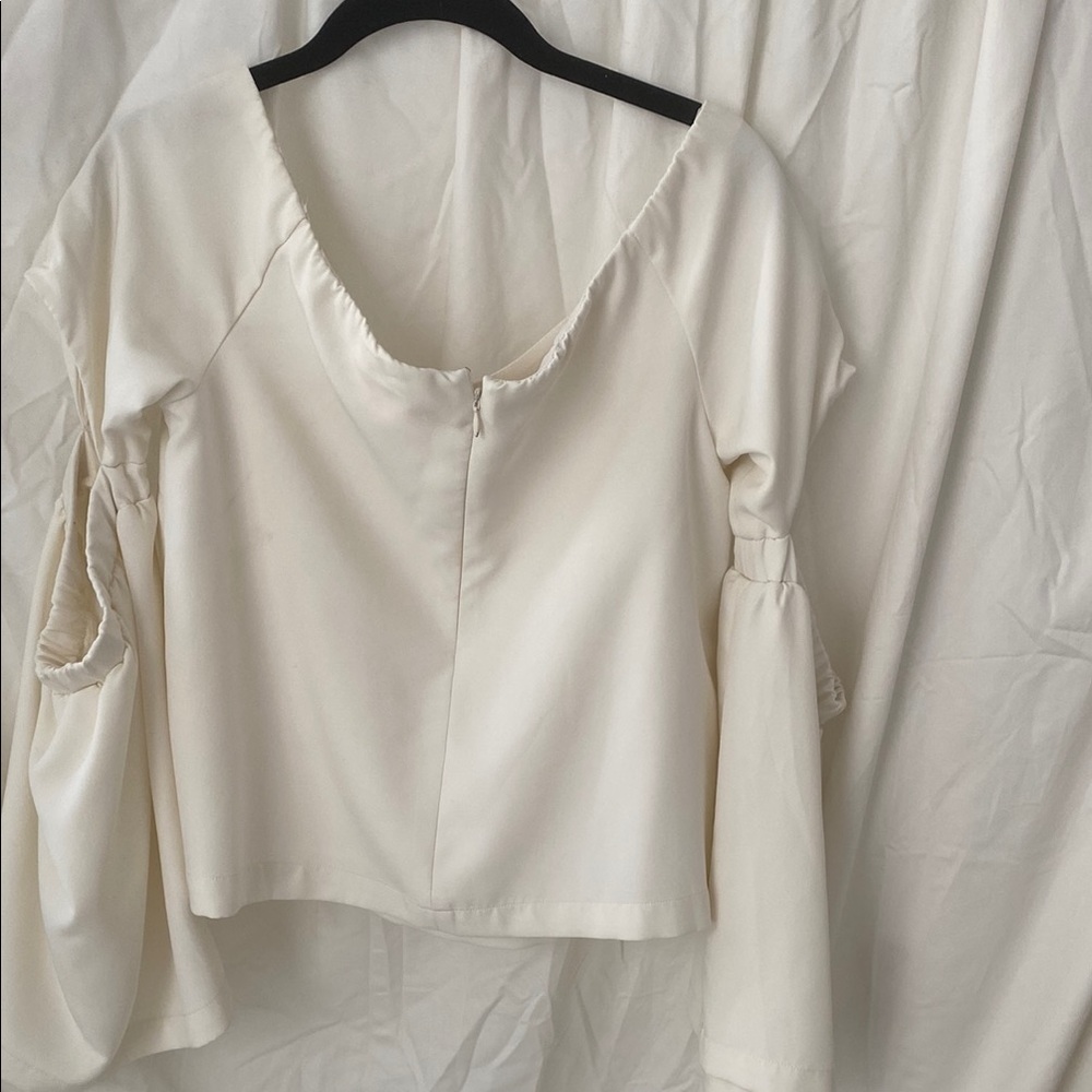 Cream Ruffled Asymmetrical Blouse - Picture 2 of 3